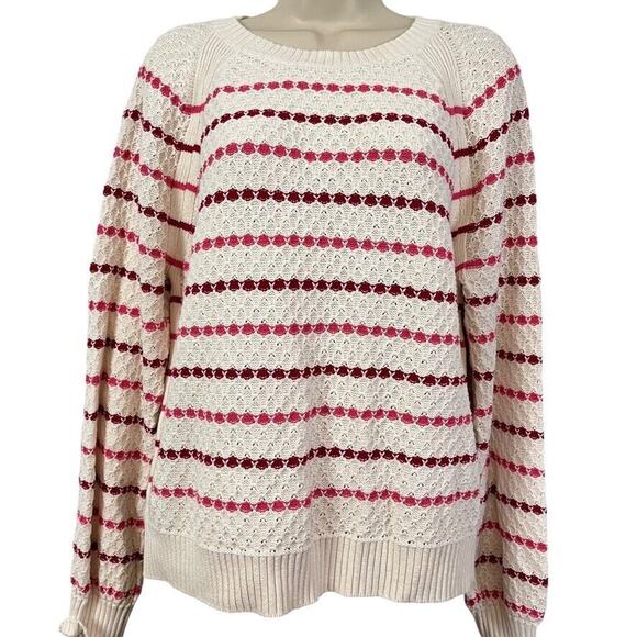 LOFT Sweaters - Ann Taylor Loft Womens Striped Pointelle Knit 100% Cotton Pullover Sweater sz L